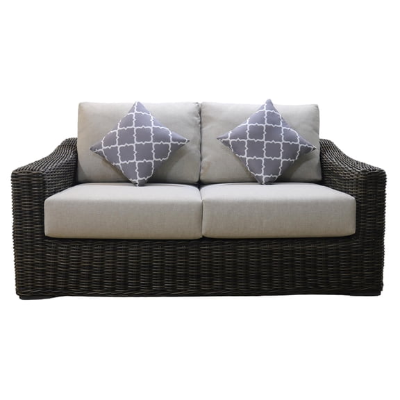 Teva Patio Furniture Catalina Love Seat with Two Tone Brown/Beige PE Wicker