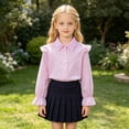 thumbnail image 2 of Povozer Back To School Clothes For Boys Girls Shirts Puff Long Sleeve Cute Lace Shirts For Elegant School Casual Button Down Blouse,Size 5-6 Years,Pink, 2 of 7