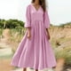 thumbnail image 2 of Mujeres Vestido Casual Suelto Y Casual Tres Cuartos de Mangas Cuello en V Vestido de Lino Mujeres, 2 of 7
