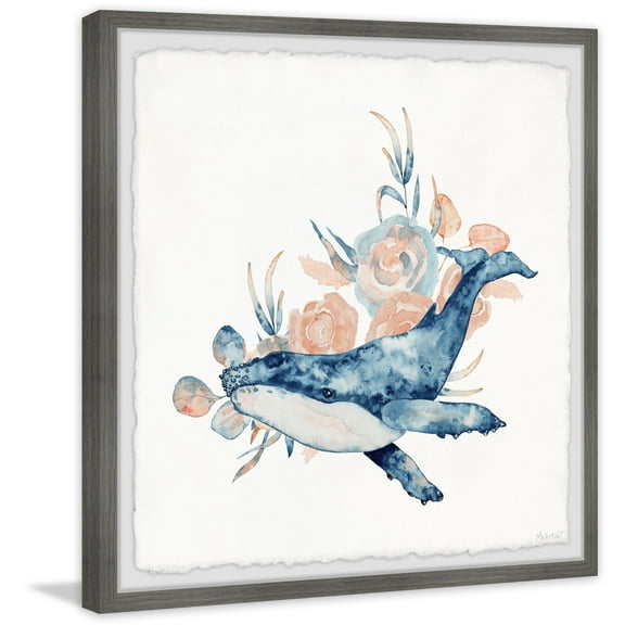 Marmont Hill Whale and Flowers Framed Painting Print