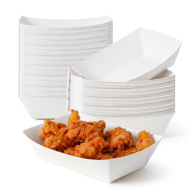 Bandejas para comida aptas para preparar comidas, papel de 2 libras, 125 unidades, color blanco, muy resistente