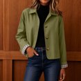 thumbnail image 7 of Women's Twill Button Down Cropped Jackets Fall Lapel Collar Rolled Long Sleeve Trendy Casual Crop Coats XS-XL, 7 of 7