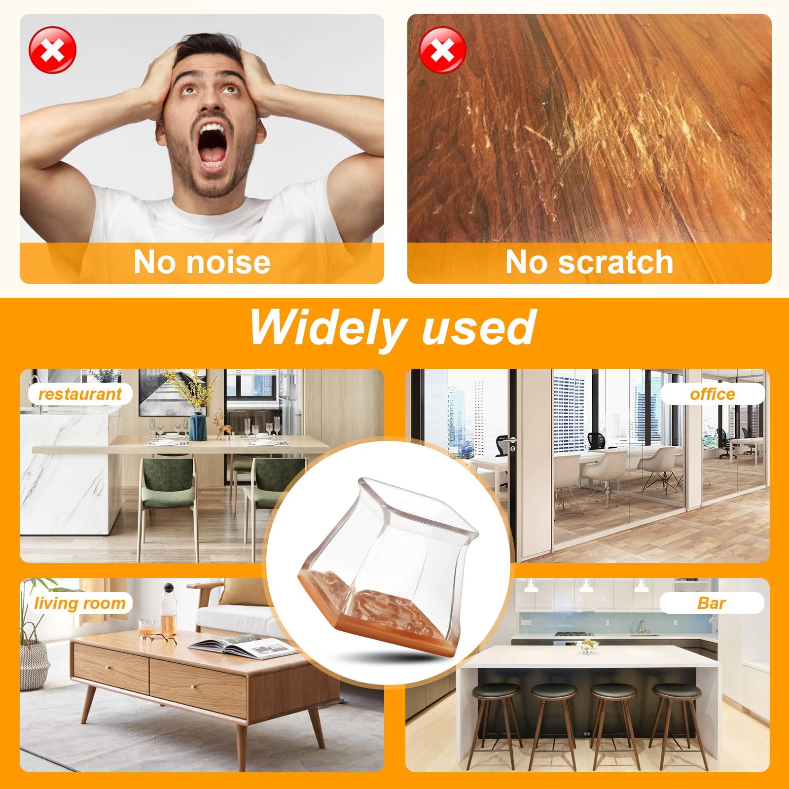16 Pack Chair Leg Floor Protectors for Hardwood Floors, Silicone Felt Pads, Furniture Feet Covers, Scratch and Noise Reduction, Universal Large Size