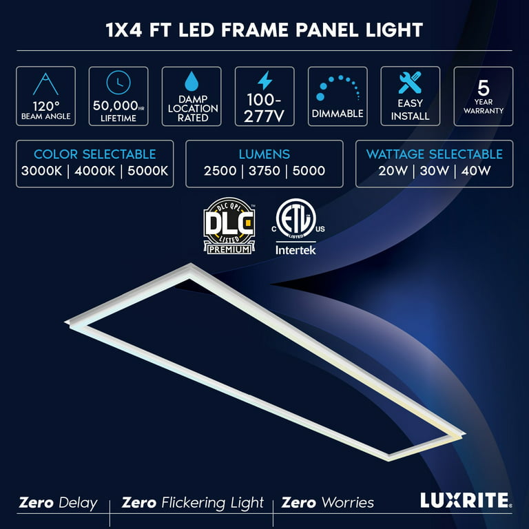 Luxrite 2' x 4' Edge Lit Selectable CCT Dimmable LED Flat Panel Light