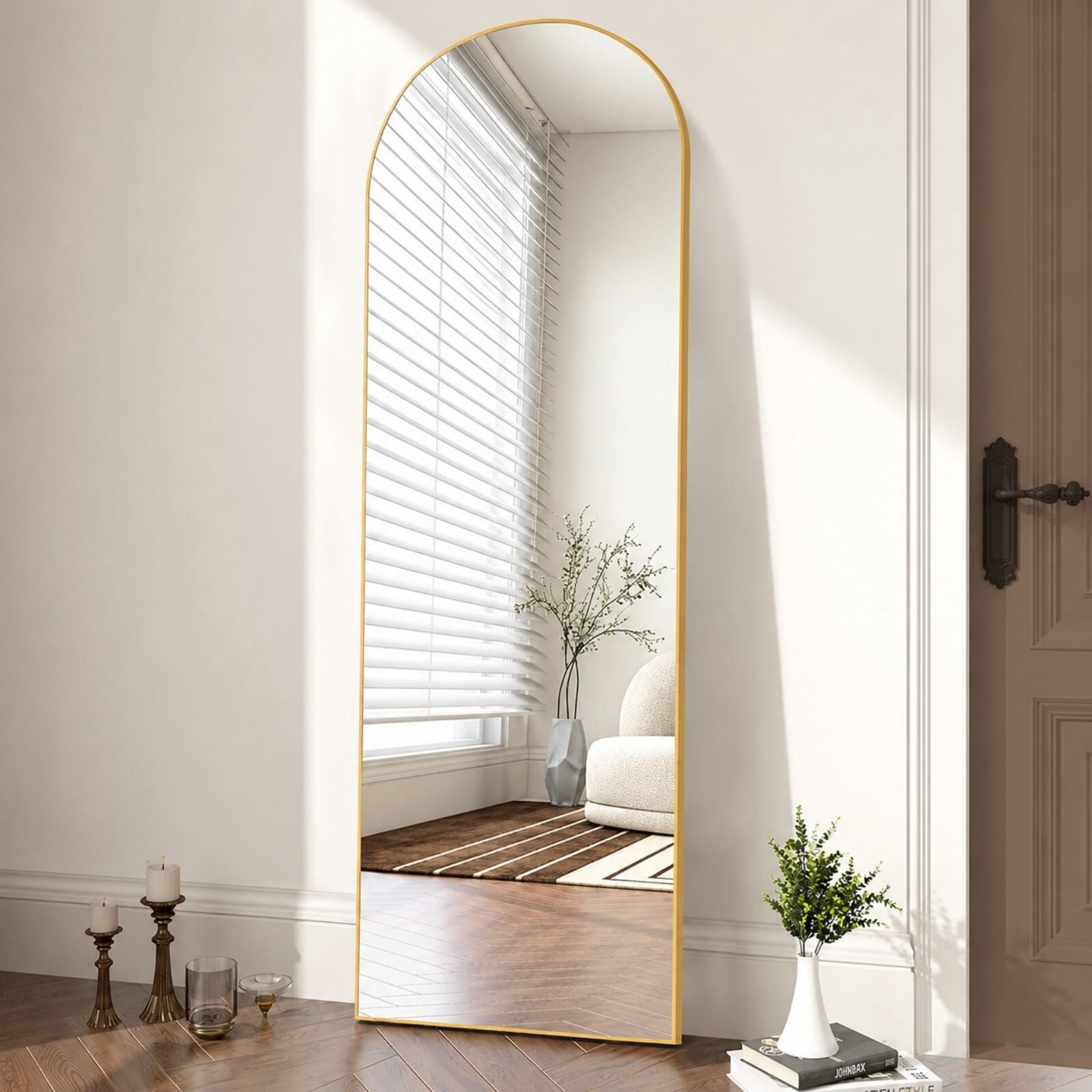 Lumora 16.2"x59" Full Length Arched Standing Floor Mirror, Gold