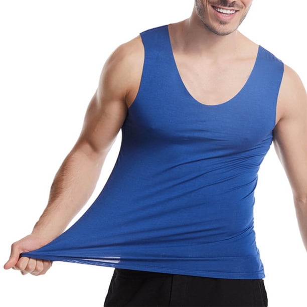 pstuiky Camisetas sin mangas para hombre, Camiseta deportiva informal de color liso para hombre, holgada, sin costuras, elástica, con cuello redondo Camisas de hombre xxxxl