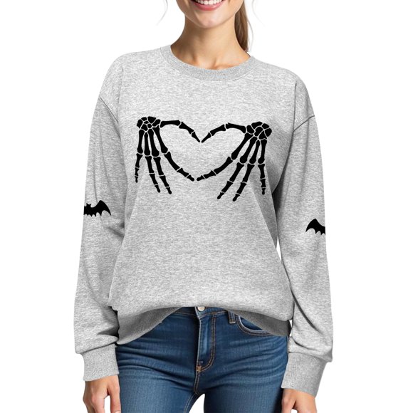 Sudadera XLIEVO con estampado de calaveras de Halloween para mujer, color gris