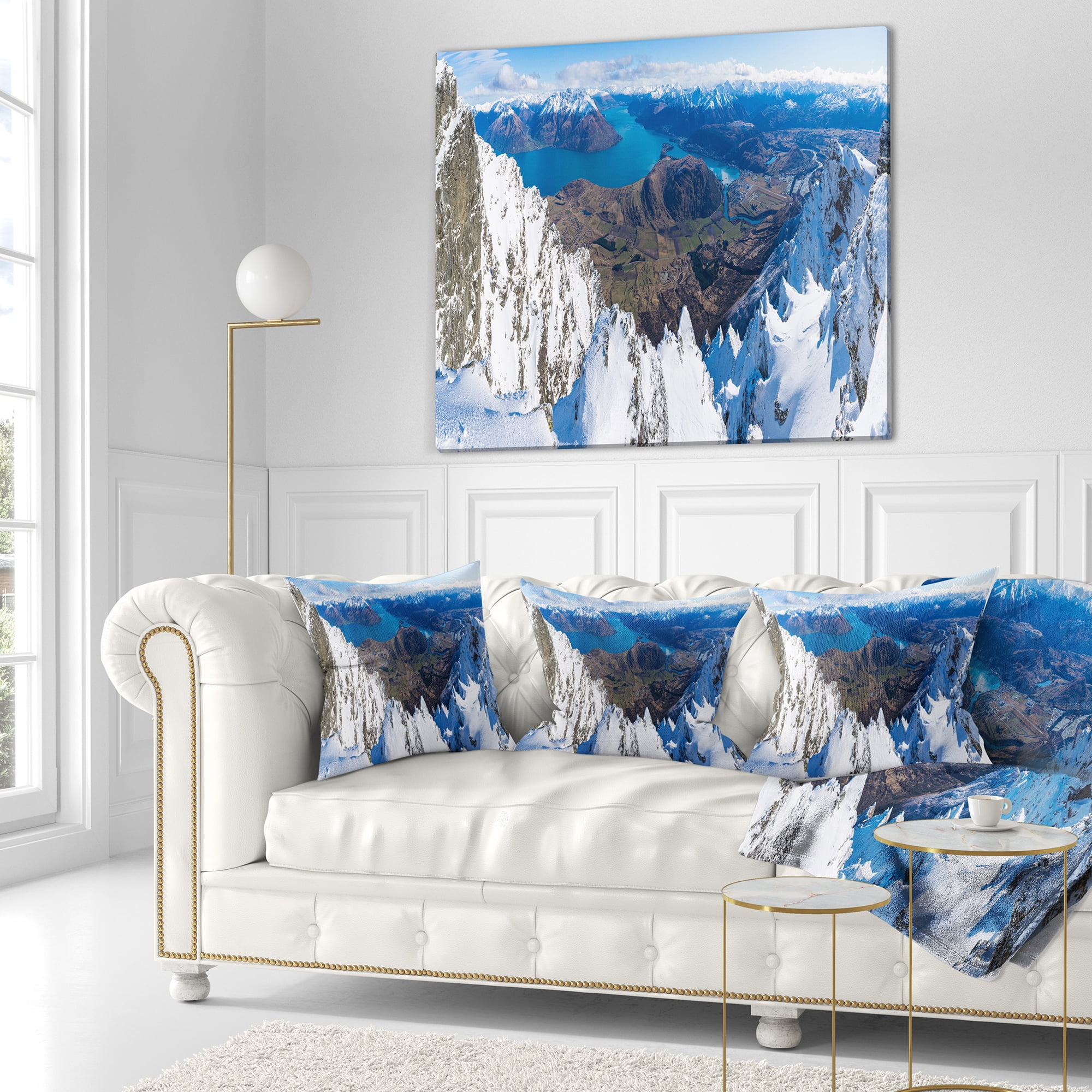 Designart Frankton and Lake Aerial View Panorama - Landscape Printed Throw Pillow - 18x18