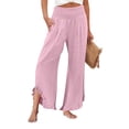 thumbnail image 2 of Lumtrix Women High Smocked Waisted Wide Leg Cropped Palazzo Pants with Pockets Cute Ruffle Boho Flowy Beach Pant with Pockets Pink M, 2 of 7