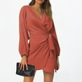 thumbnail image 2 of Women's Elegant V Neck Satin Dress With Waist And Low Cut, 2 of 2