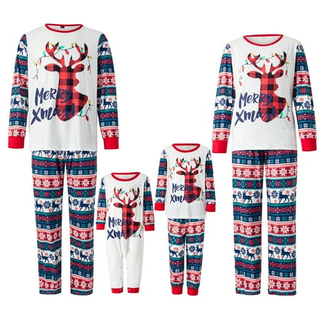 

Mxiqqpltky Christmas Family Matching Pajamas Elk Print Tops Trousers Suit Romper Dog Wear For Parent Child