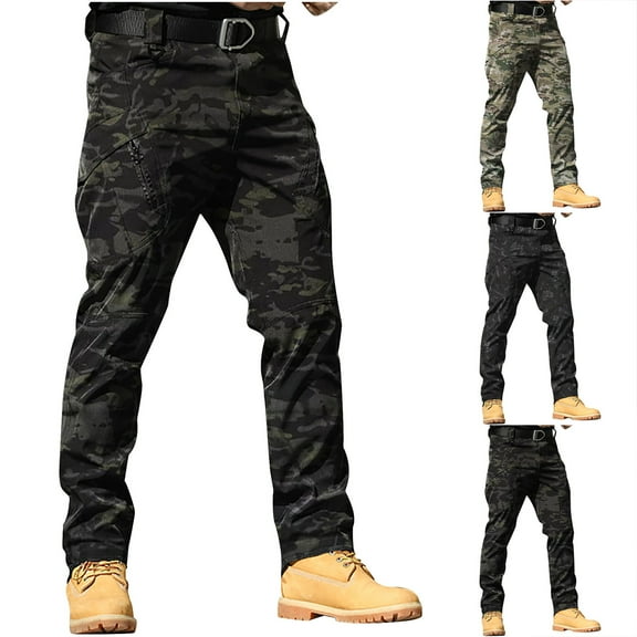 Jinhomg Tactical Waterproof Cargo Pants for Men Ripstop Flex Baggy Hiking Pants Relaxed Fit Hiking Work Pants Multi Pockets Black,S
