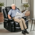 thumbnail image 3 of HSUNNS Swivel Recliner Chair for Adults, Living Room PU Leather Recliner Chair with Massage and Heat, Single Sofa with USB Port, 2 Cup Holder, Side and Front Pocket, Black, 3 of 9