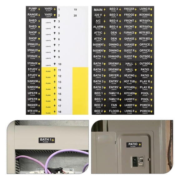 BESTYASH 3 Sets Black Breaker Fuse Panel Labels, Self-Adhesive Electrical Stickers for Load Center Tagging