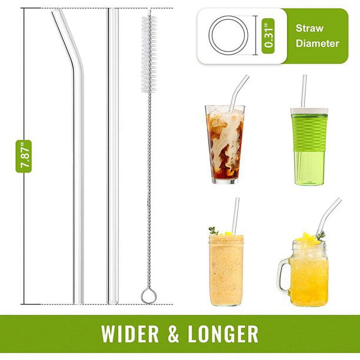 ALINK Reusable Glass Straws, 12-Pack Clear Glass Drinking Straw for  Smoothies, Cocktail, Tea, Milkshakes with 2 Cleaning Brush - 8.5 inch x 10  mm