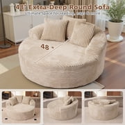 Ovios 58 Oversized Lounge Chair Round Cloud Deep Seat Accent Chair Plush Corduroy Boneless Sofa Chair for Living Room, Beige