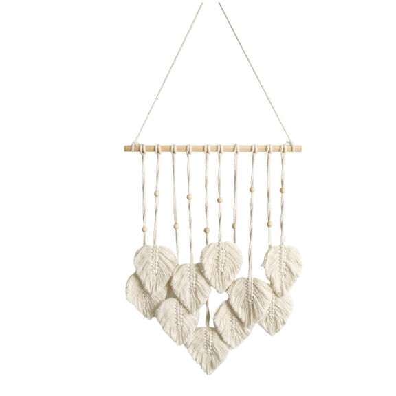 Macrame Wall Hanging Handmade Woven Leaf Tapestry with Yarn Tassels, Boho Cotton Rope Art Decor for Nursery, Bedroom, Living Room, Apartment Home, 15.75x39.37
