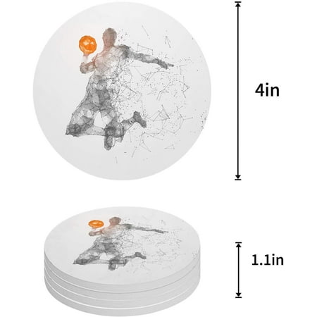 

KXMDXA Basketball Sport Line Style Pattern Set of 6 Round Coaster for Drinks Absorbent Ceramic Stone Coasters Cup Mat with Cork Base for Home Kitchen Room Coffee Table Bar Decor