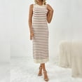 thumbnail image 4 of IDOPIP Women's 2025 Summer Sleeveless Striped Bodycon Midi Dress Crew Neck Slim Ribbed Knit Dresses, 4 of 8