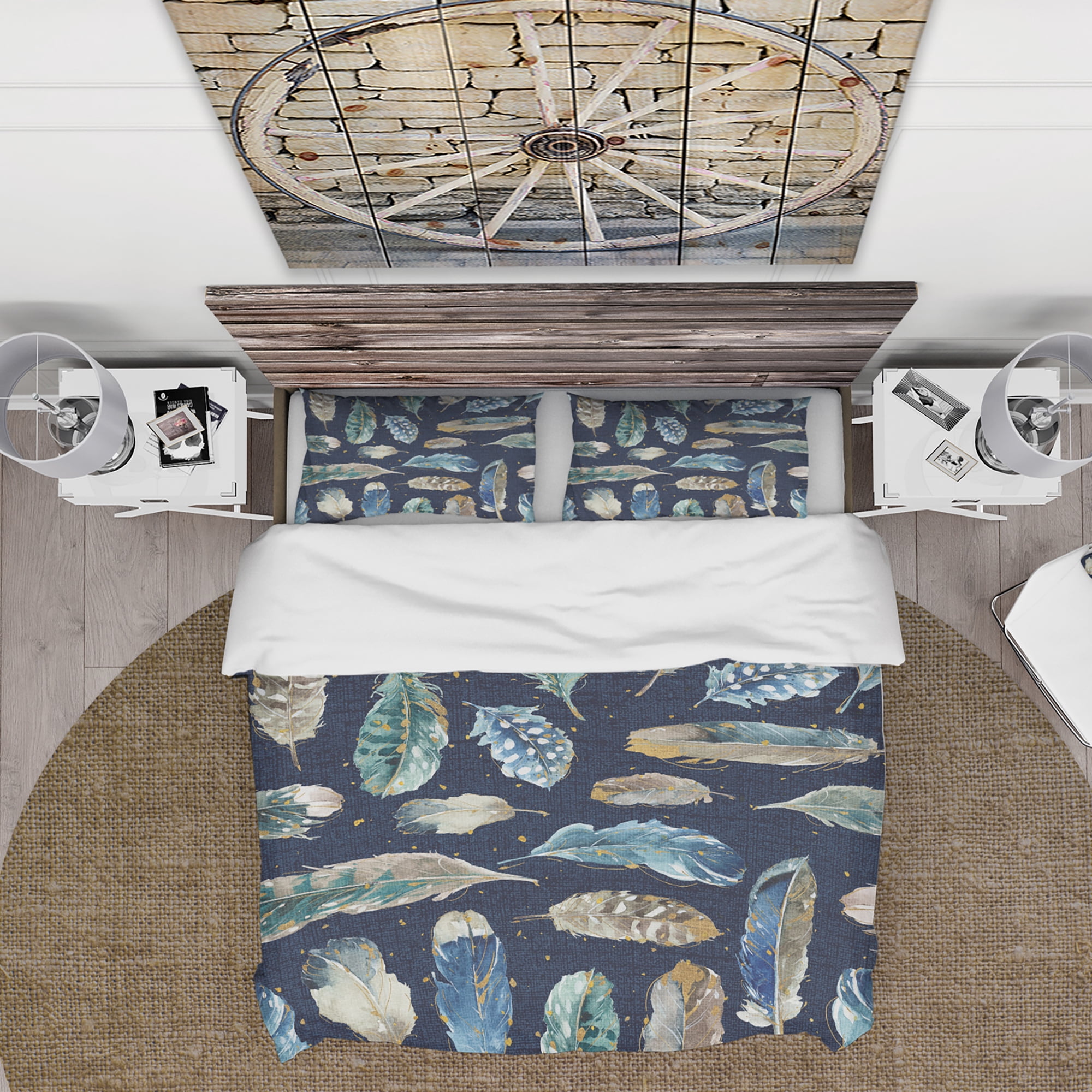 Designart 'Indigold metallic feathers Pattern' Cottage Duvet Cover Set