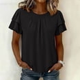 thumbnail image 2 of GigrtiJin Womens Short Sleeve T Shirts Pleated Baggy Basic T Shirts Casual Outdoor Pull On Round Neck Cropped Tees for Womens, 2 of 7