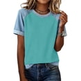 thumbnail image 2 of Sentmoon Chemise en Denim Hauts Athlétiques pour Femmes Manches Courtes Col Rond Patchwork Coupe Régulière avec Imprimé T-Shirts Extensibles pour Femmes Actifs pour le Travail et le Bureau 3TG-5TG, 2 of 5