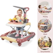 JieC 5-in-1 Baby Walker with Wheels,Infant Toddler Walkers Bouncer for Boys Girls,Pink