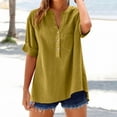 thumbnail image 4 of Akafmk Plus Size Womens Button Shirts,Dressy Blouses for Women Summer Tops,Short Sleeve Tops Solid Color Loose Fitting V-neck Casual Button Shirts, 4 of 4