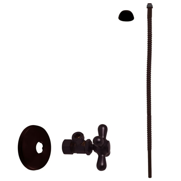 Westbrass 20" Corrugated Faucet or Toilet Supply Kit with Cross Handle Angle Valve, Oil Rubbed Bronze