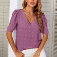 thumbnail image 4 of Womens V-Neck Chiffon Tops Summer Dressy Casual Solid T Shirts Tops Short Sleeve Swiss Dot Fashion Loose Tunic Blouses, 4 of 7