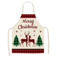 thumbnail image 3 of Delantal navideño de algodón y lino con cuadros rojos y negros de Papá Noel y alce, sin mangas, con babero tipo halter, 3 of 6