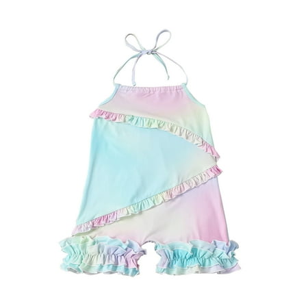 

Little Girl Onesies Toddler Tie Dyed Suspenders Bodysuit Ruffle Jumpsuit Girls Backless Baby Romper Girls Romper Jumpsuit