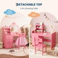 thumbnail image 4 of 2-in-1 Kids' Vanity Table Set with Lighted Mirror, Princess Wooden Makeup Vanity with Chair, Storage Shelves and Drawers, Children's Toy Furniture, Pink, 4 of 7