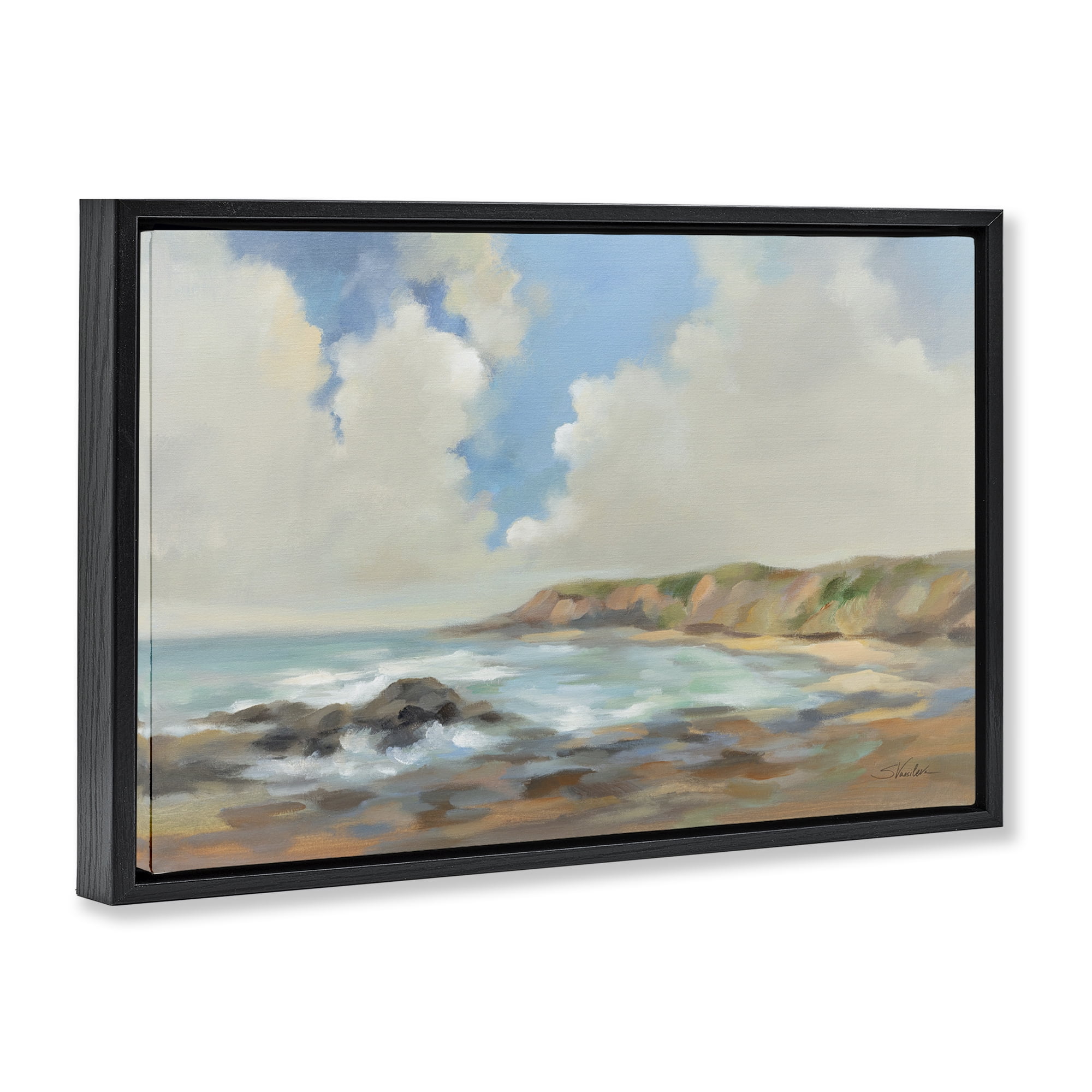 Stupell Industries California Coast Cliffs Landscape Painting Black Floater Framed Canvas Art Print Wall Art, 25 x 17