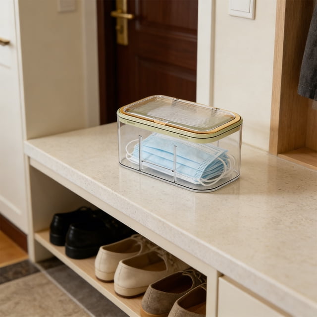 Weloille Wall Mounted Tissue Box, Automatic Lift Dustproof Transparent Storage Box, Flip Cover Desktop Wall Hanging Dispenser, Multifunctional Storage Box for Entryway Bathroom Kitchen