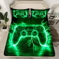 thumbnail image 2 of Castle Fairy Teens Adults Green Gamepads Twin Sheet Sets 3pcs,Abstract Lightning Twin Fitted Sheet Microfiber,Video Game Breathable Flat Sheet,Ultra Soft Home Decor, 2 of 7