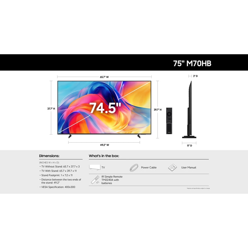 Samsung 75" Class M70HB Series Mini LED 4K UHD Samsung Vision AI Companion Smart Tizen TV 2026 - UN75M70HBFXZA gallery view