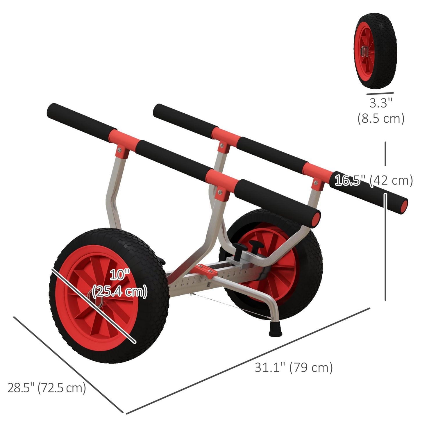 Soozier Kayak Cart with Adjustable Width and Large Wheels, Red