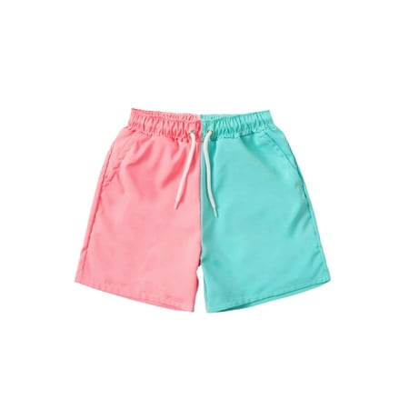 

Suanret Kids Little Boys Summer Beach Shorts Contrast Color Leaves Printed Tie-up Elastic Waist Casual Shorts Green Pink 3-4 Years