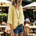thumbnail image 5 of thefmos Women's V Neck 3/4 Sleeve Plaid Top Loose Fit Lightweight Cute Blouse Casual Fashion Spring Fall Outfitt, Yellow XL, 5 of 7