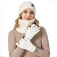 thumbnail image 4 of Gloves and Hat Sets for Women,Textured Knit Beanie Winter Machine Washable Accessories,Knit Beanie with Touchscreen Gloves and Neck Warmer 3 in 1 Winter Set,Cold Weather Lightweight Warmth, 4 of 5