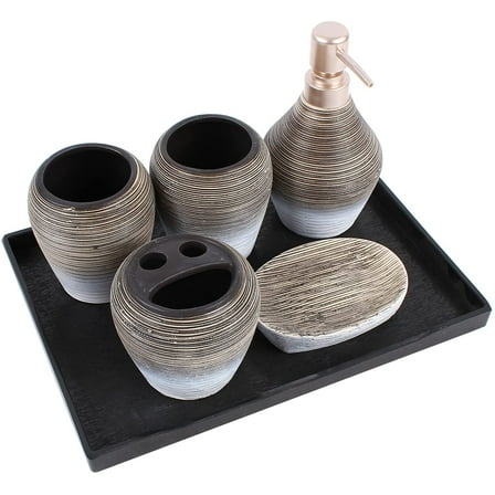 Fetcoi, Bathroom Accessories 6pcs/Set Retro Ceramics Handmade Soap Dispenser Toothbrush Brush Cup Dish Holder Tray