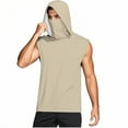 thumbnail image 4 of Xfvqtps Mens Sleeveless Tops with Face Neck Mask Hoodie Pullover Cooling Sun Protection Solid Color Breathable Lightweight Summer Shirts Beige, 4 of 8