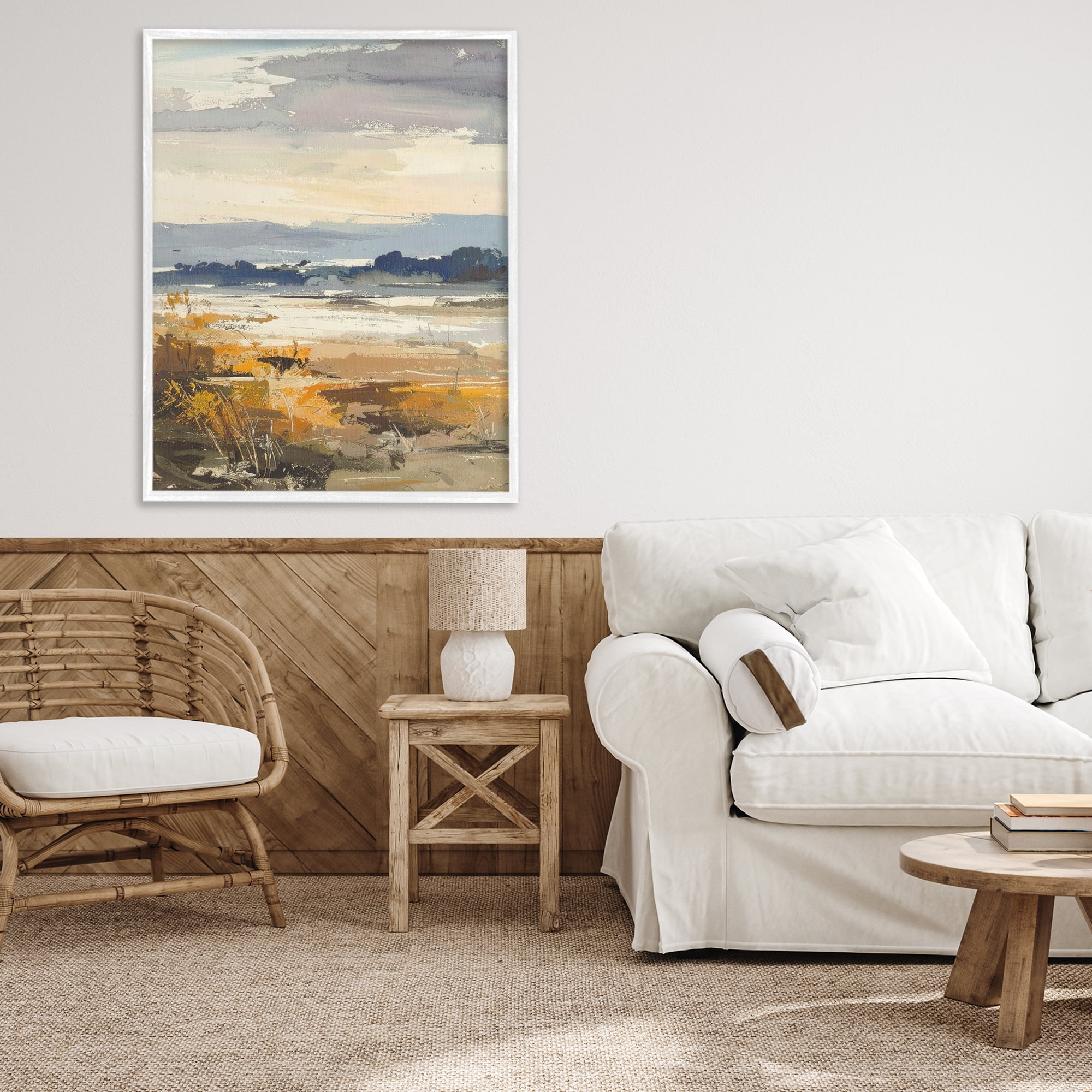 Stupell Industries Distant Horizon Abstract White Framed Giclee Art, design by Alonza Saunders