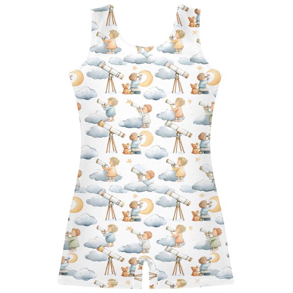Gymnastics Leotard Sleeveless Telescope Child Cloud Stretchy Dance Bodysuit Breathable Athletic Ballet Yoga Outfit for Ages 3-14