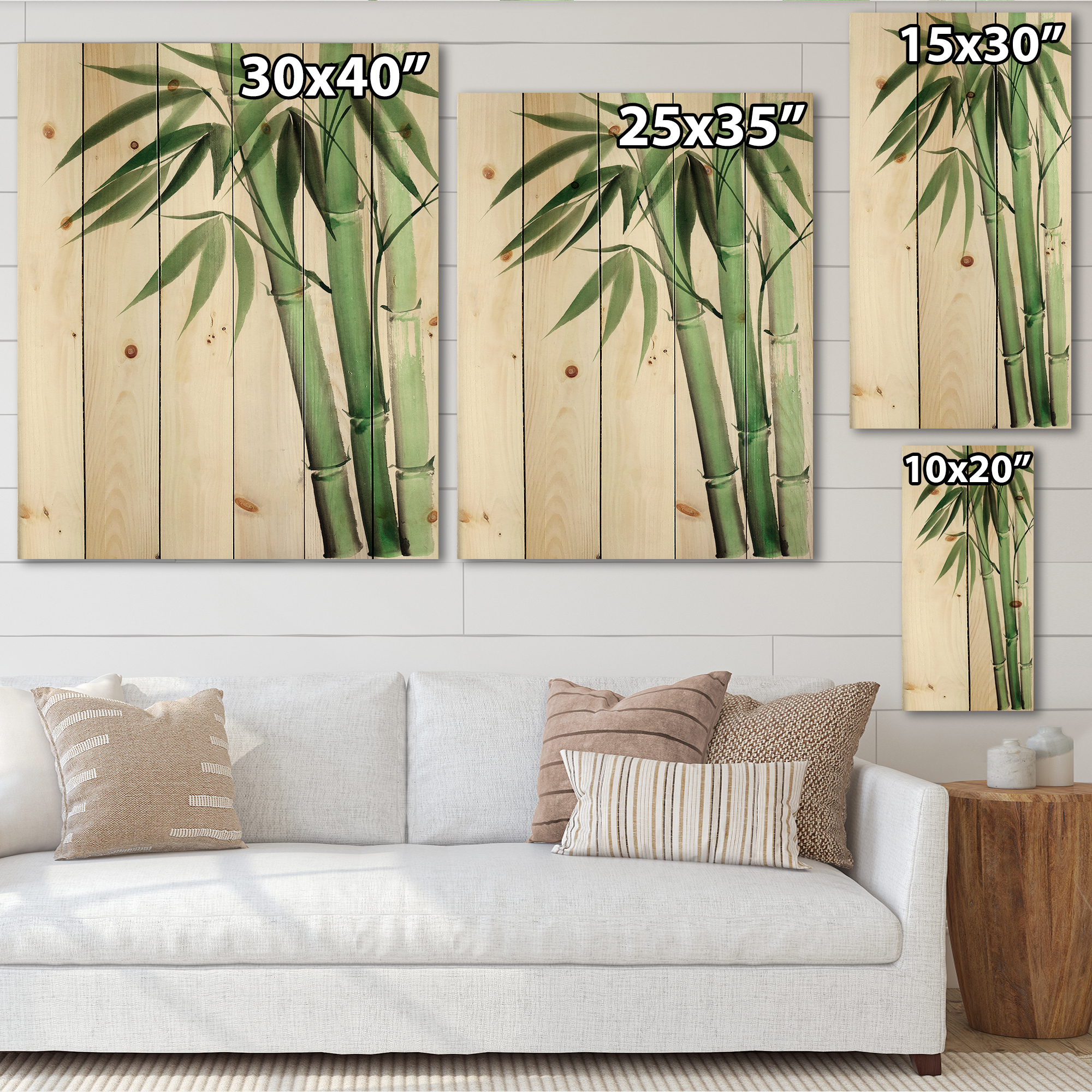 Designart 'Palm Bamboo Detail On White II' Traditional Print on Natural Pine Wood