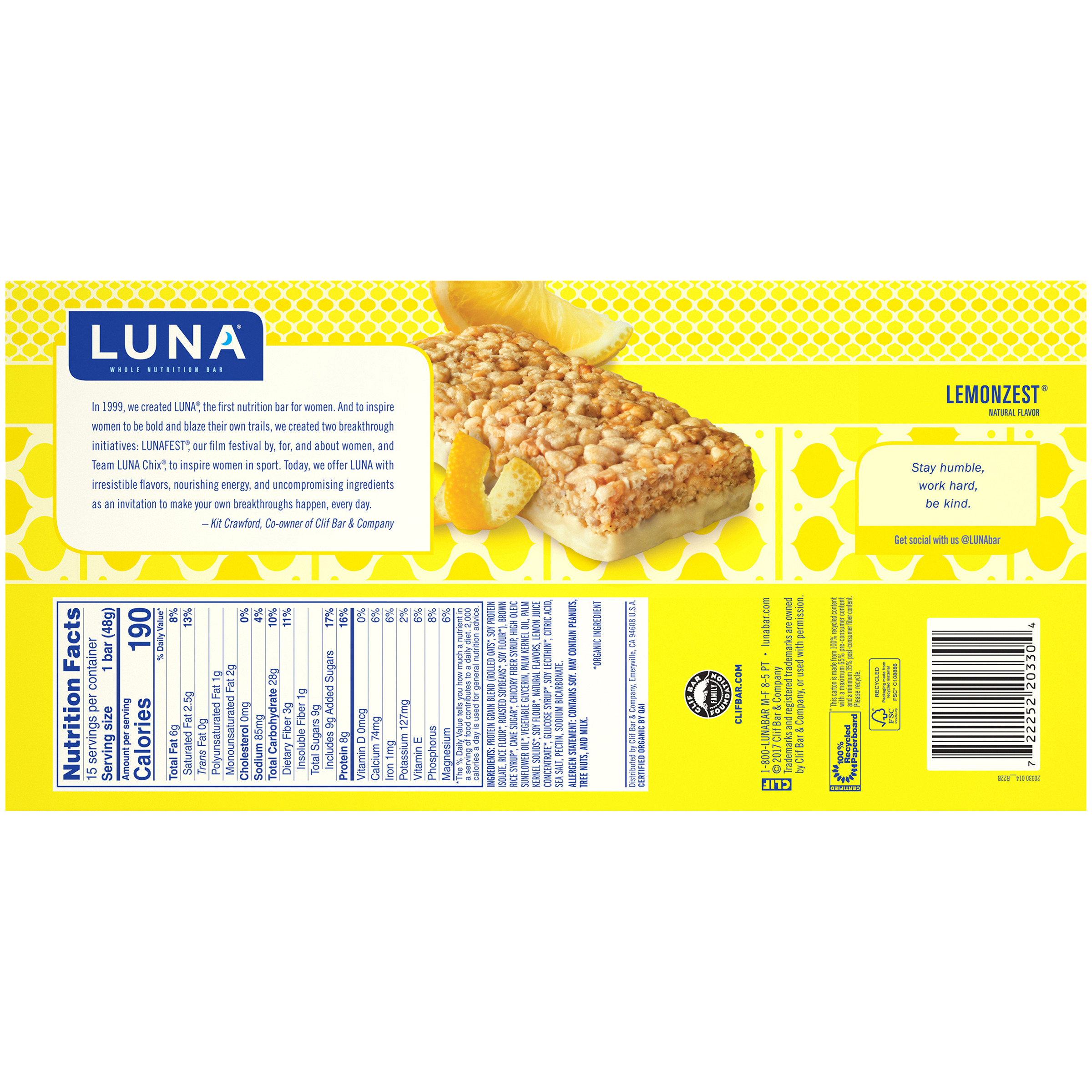 Clif Luna Whole Nutrition Bar Lemon Zest 1.69 oz CCC210004 ...