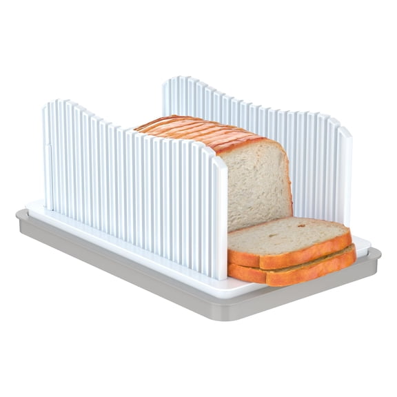 Adjustable Bread Slicer with Crumb Catcher - Foldable Cutter Guide for Even Slices of Homemade Bread, Bagels & Cakes