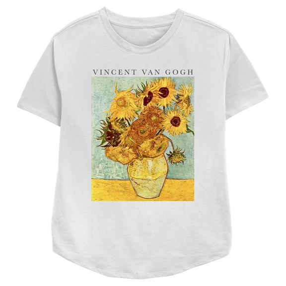 Women's Lost Gods Van Gogh Sunflowers Painting Graphic Tee White Medium
