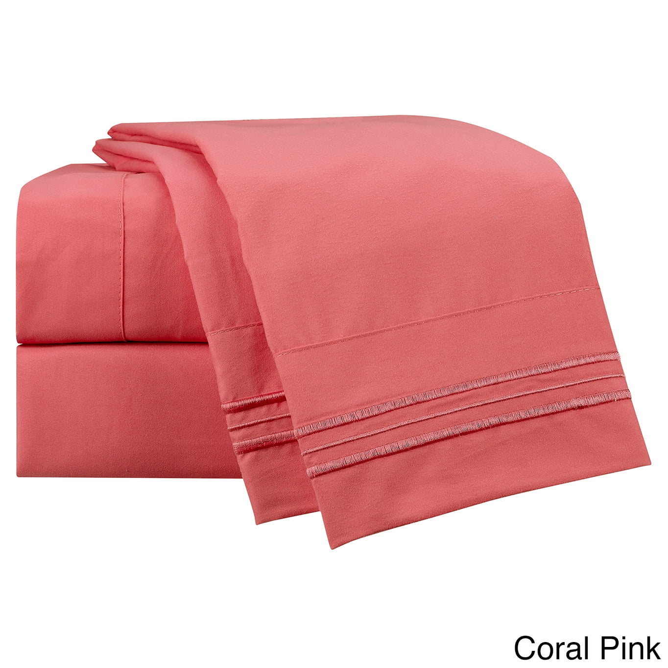 Sanders Collection Clara Clark Bright Bed Sheet Set Coral Pink Deep Pocket, Extra Deep Pocket